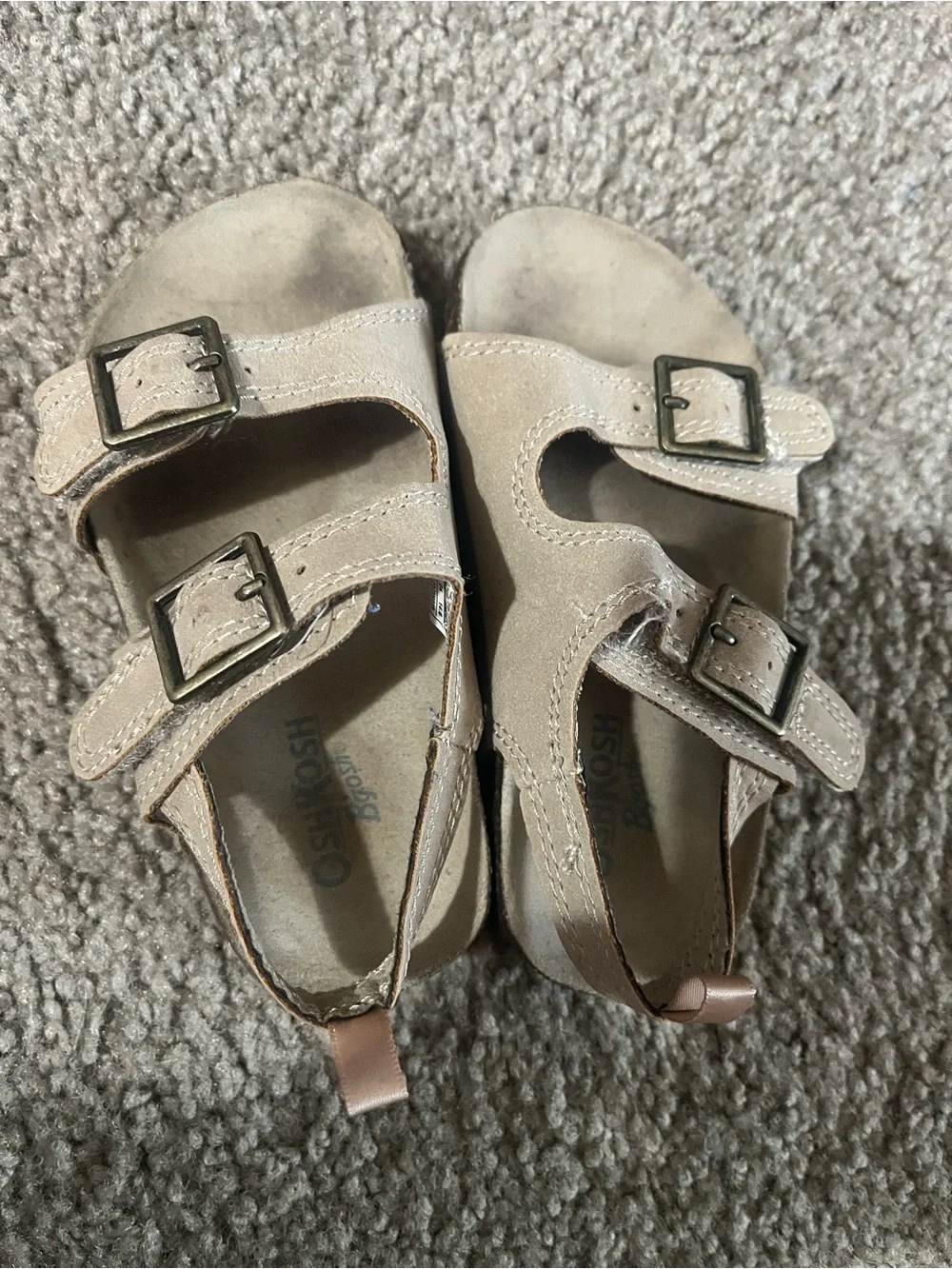 OshKosh B'gosh Beige Double-Buckle Kids Sandals with Pink Heel Tabs